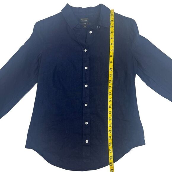 J. Crew Baird Mc Nutt Womens Irish Linen Slim Button Down Shirt Navy Blue Size 2 - Picture 8 of 16